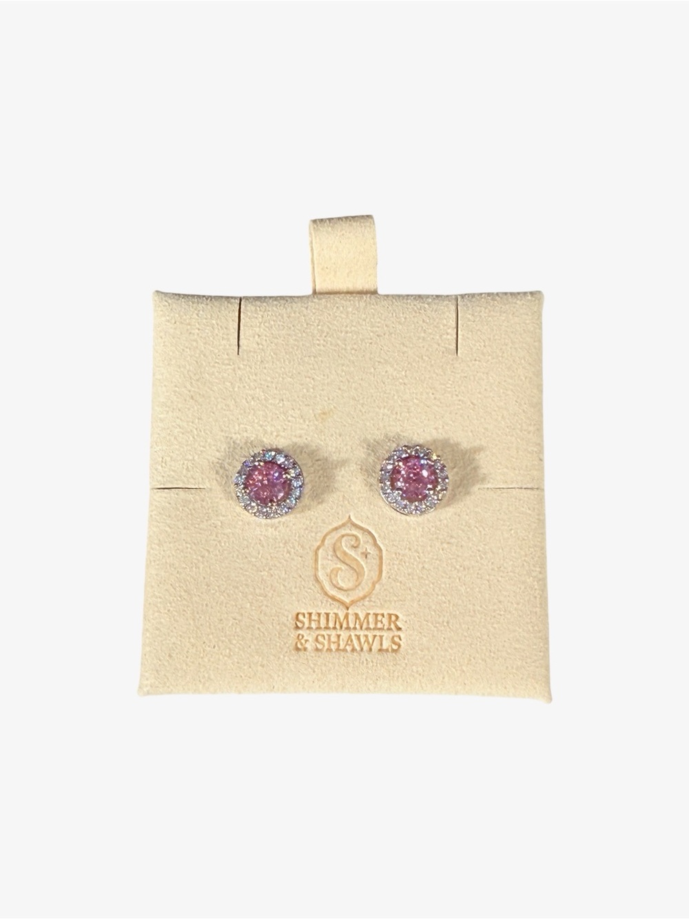 Sterling Silver Pink CZ Halo Stud Earrings with AAA clear CZ Pave - Picture 7 of 7